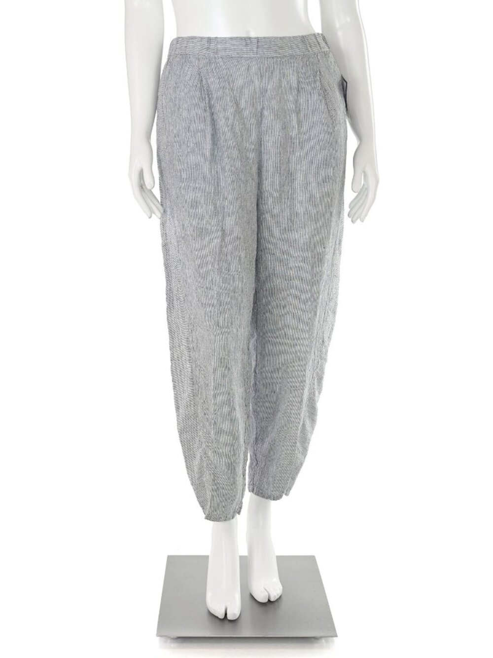 Eileen Fisher Black/White Striped Organic Linen Lantern Pant Women's sz L